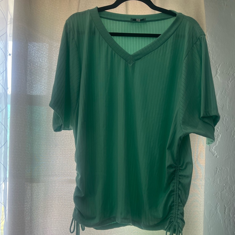 NWOT Green V-Neck Ruched Women's Top